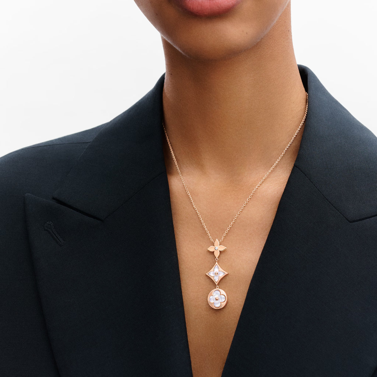 Rose Gold White Mother-of-Pearl Diamond Necklace H7649