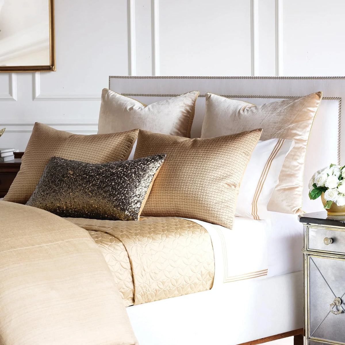 Queen Gold Textured Geometric Coverlet W63057
