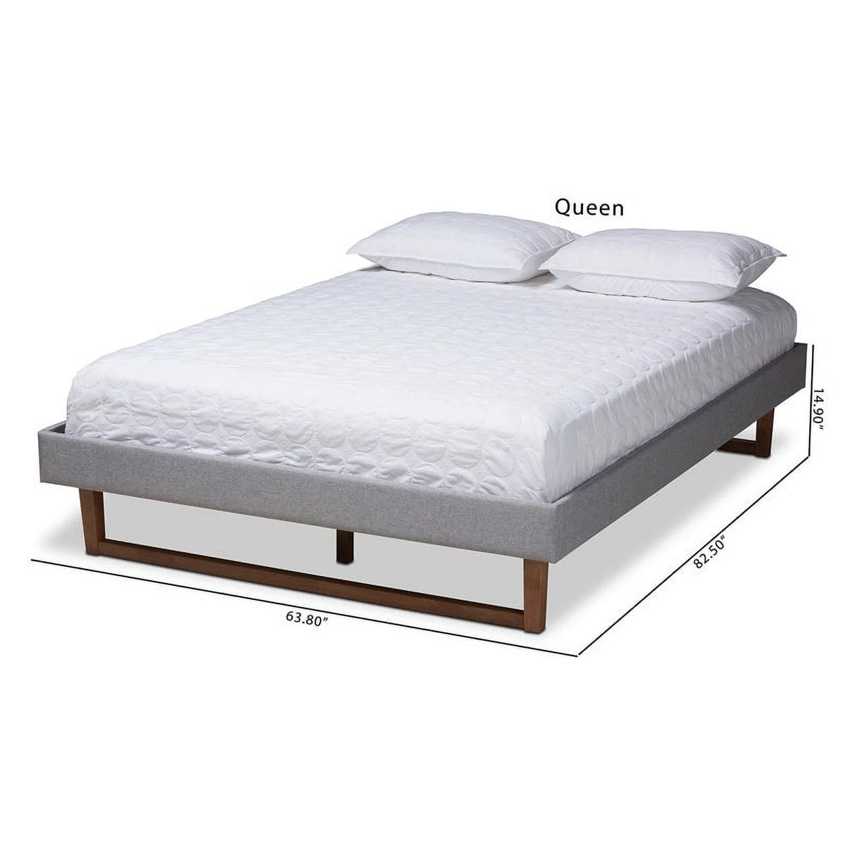 Mid-Century Wood and Fabric Queen Platform Bed I805