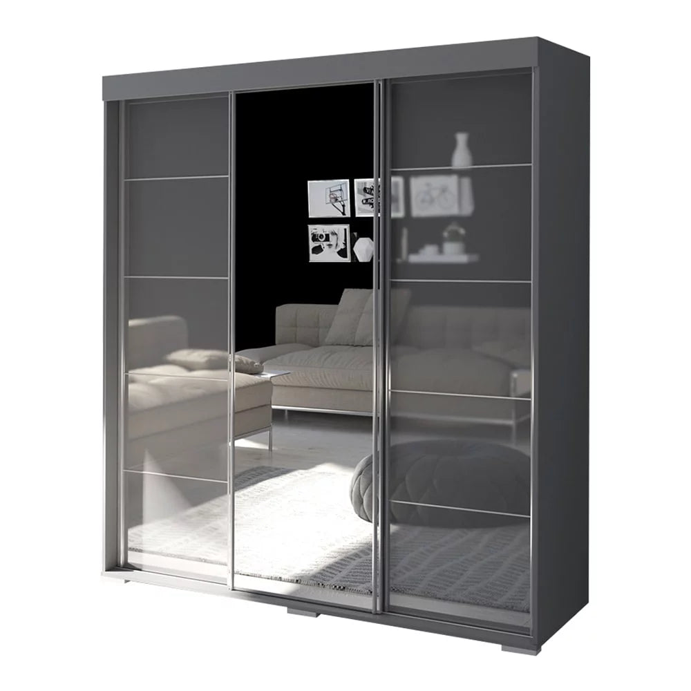 Black 3-door Wardrobe Armoire with Mirror H6378