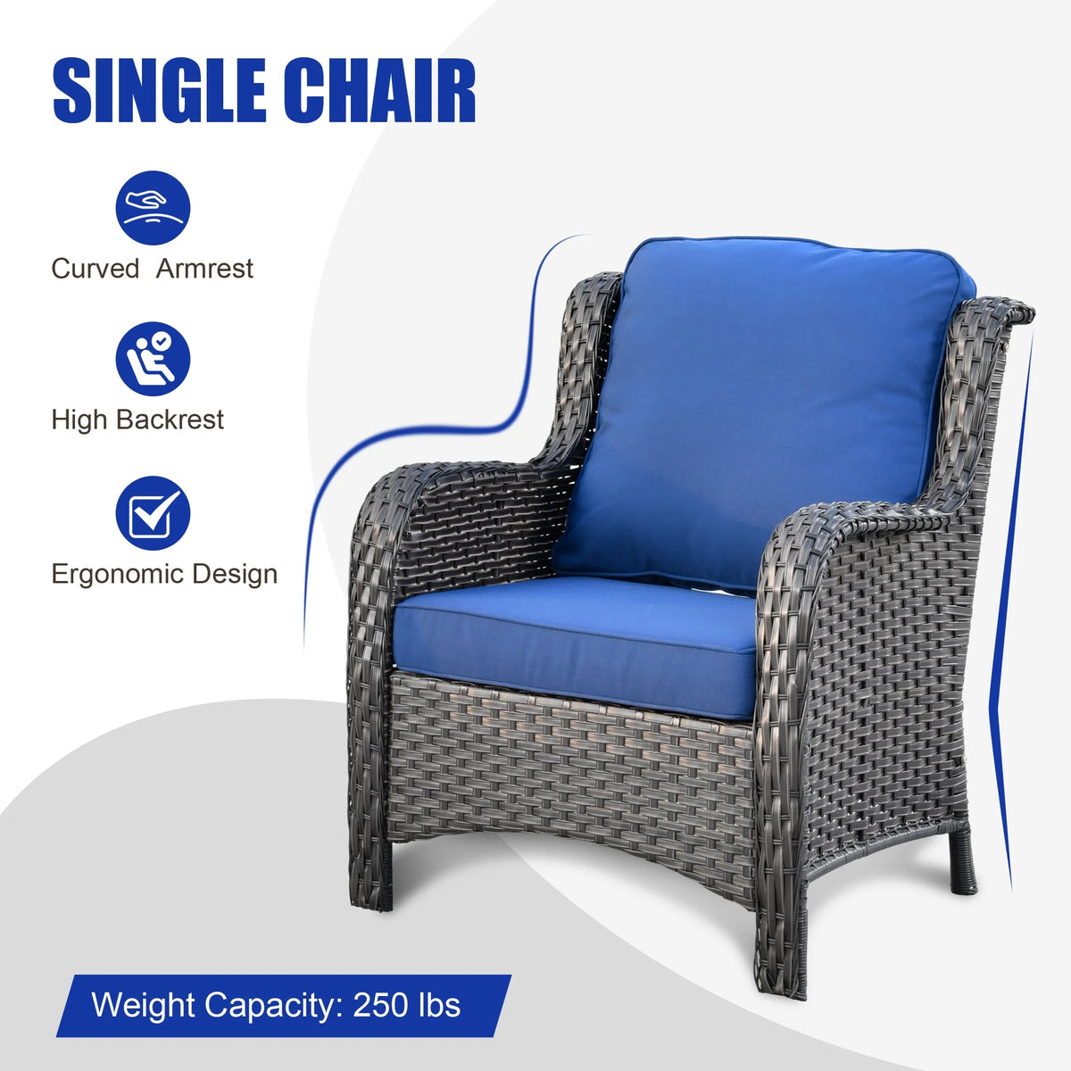 2 Pieces Wicker PE Rattan Patio Chairs with Fabric Cushions N901