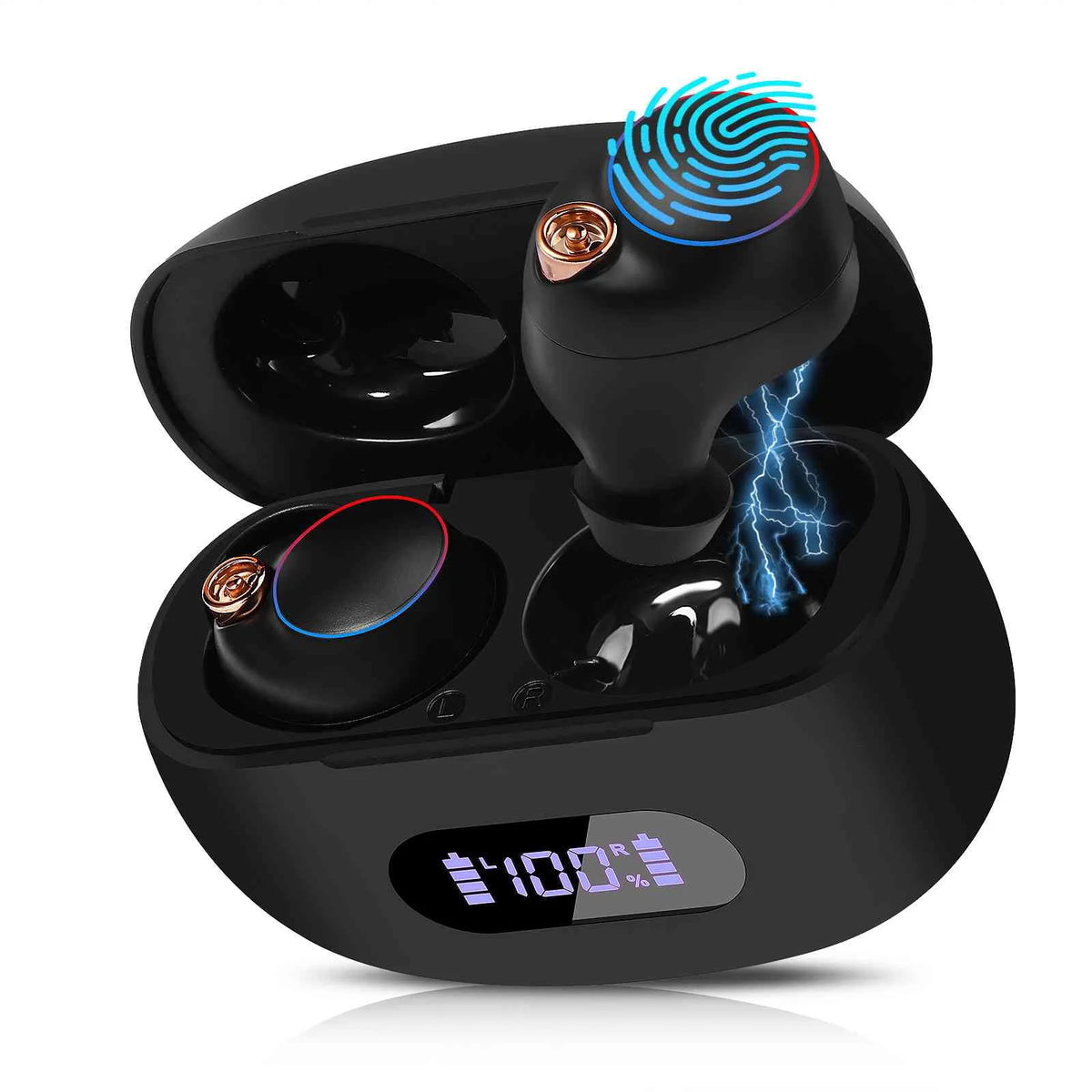 Black True Wireless Bluetooth Earbuds with Charging Case L72736