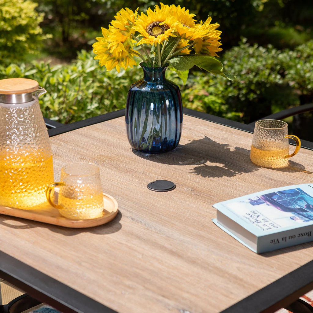 5-Piece Outdoor Patio Dining Set with Textilene Chairs & Wood Grain Table O403537