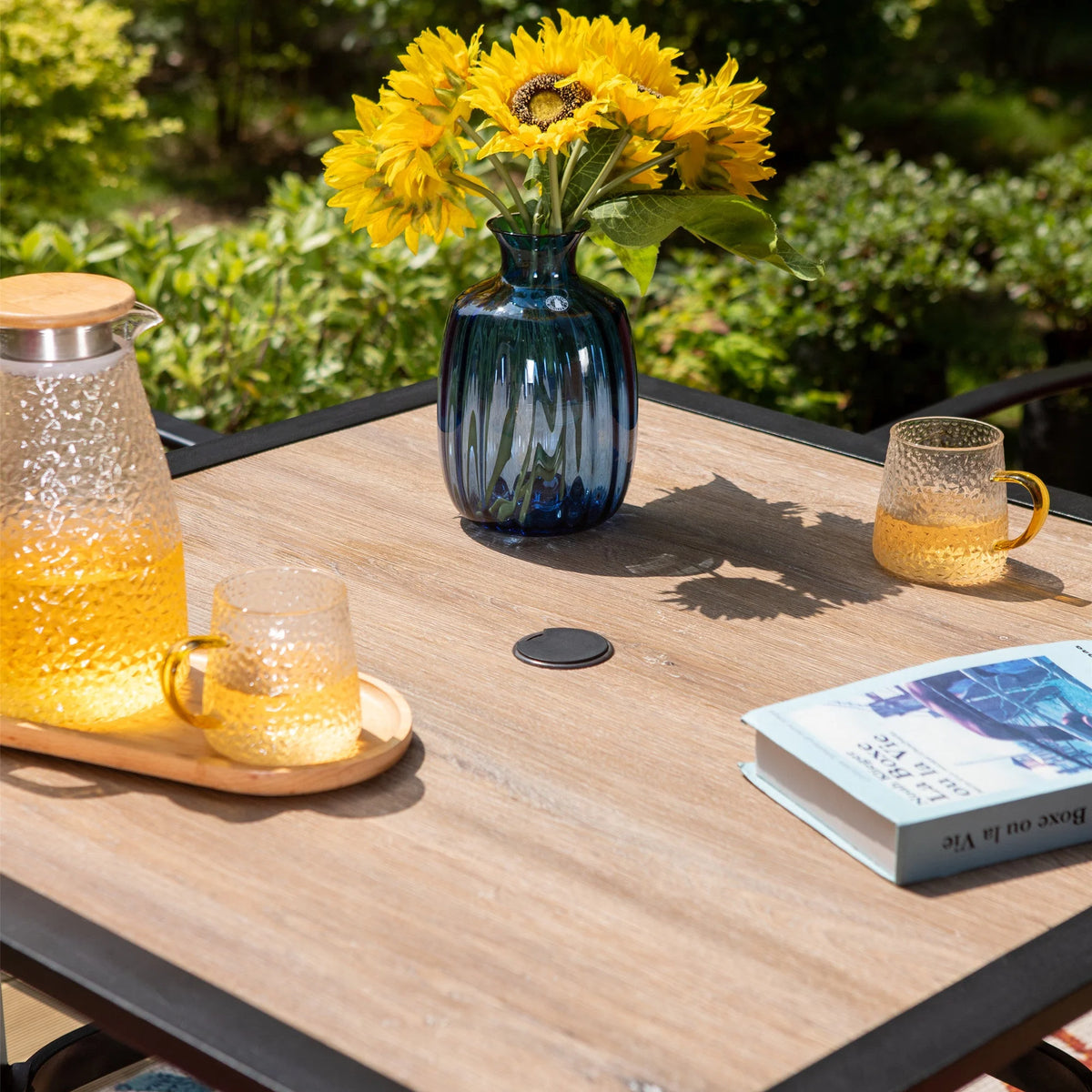 5-Piece Outdoor Patio Dining Set with Textilene Chairs & Wood Grain Table O403537