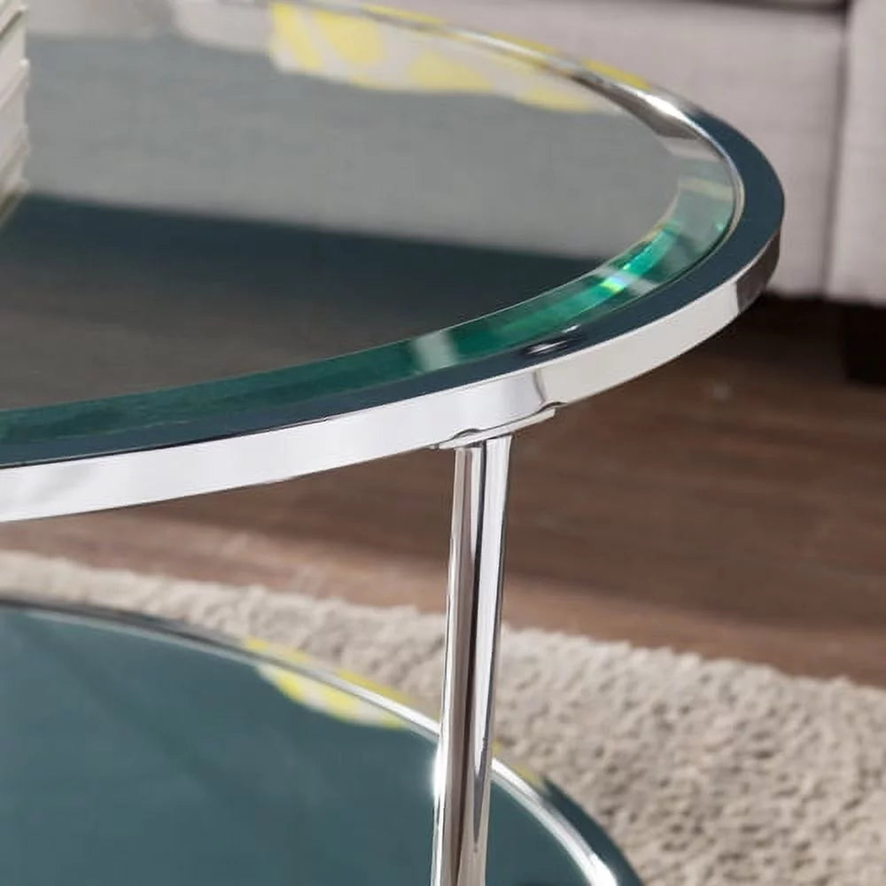 Mirrored Glass Round Coffee Table Set N929186