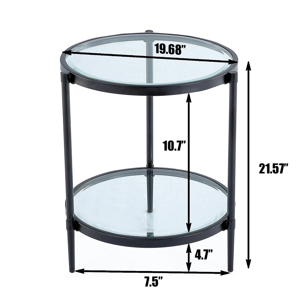 Round Coffee End Table with Temper Glass Top and Metal Leg R3887