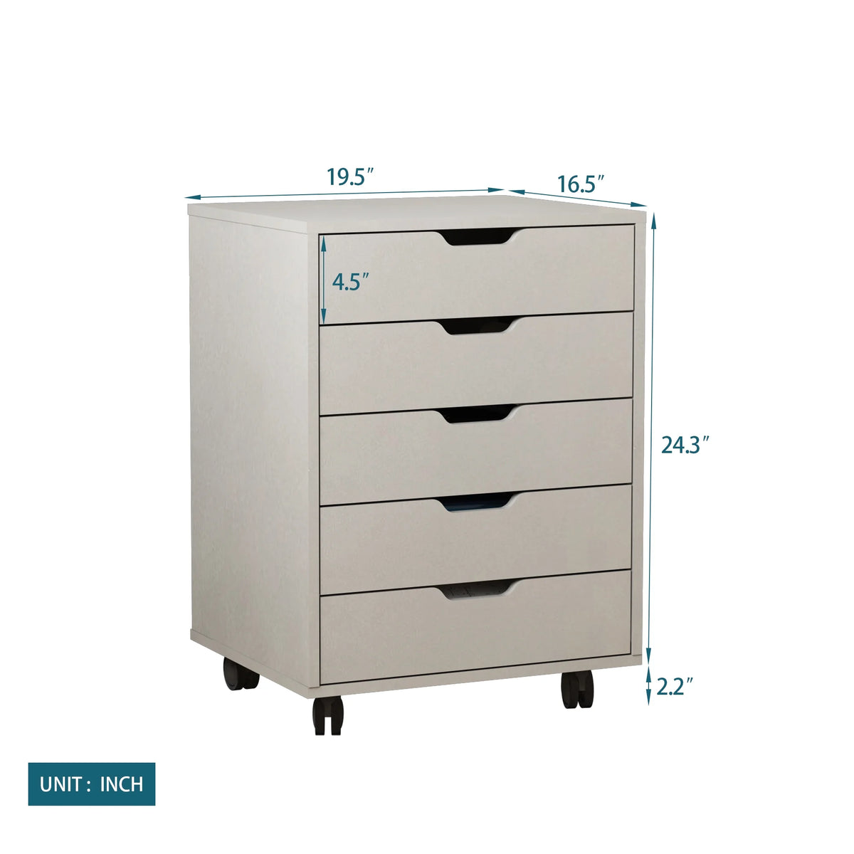 White 5 Drawer Rolling Filing Cabinet K9860