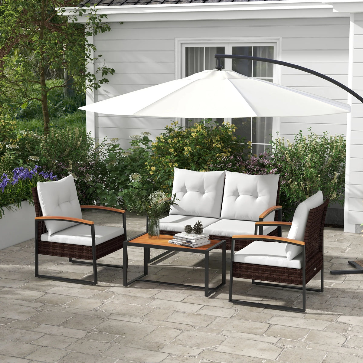 4 PCs White Patio Furniture Set V949683