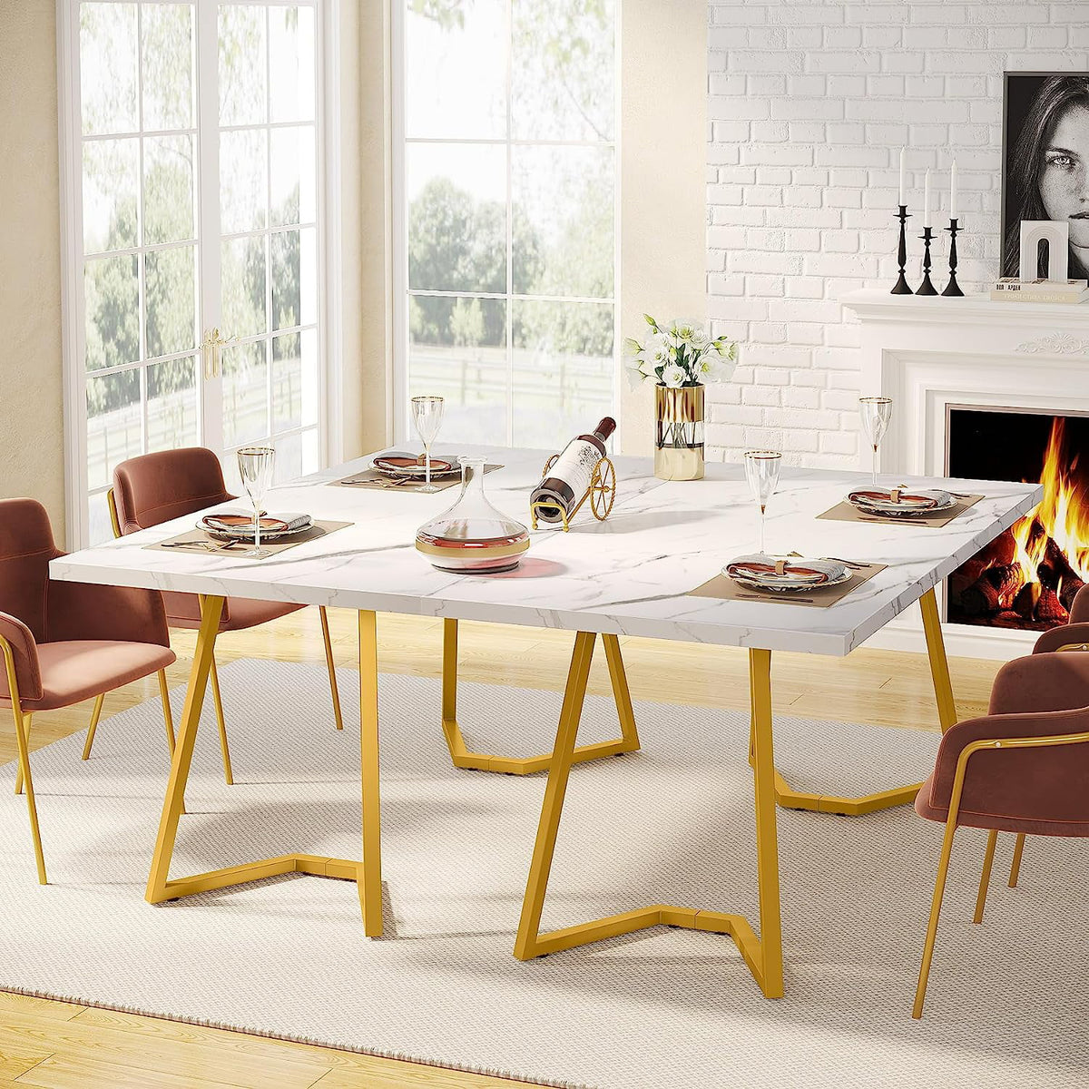White Faux Marble Dining Table G5276