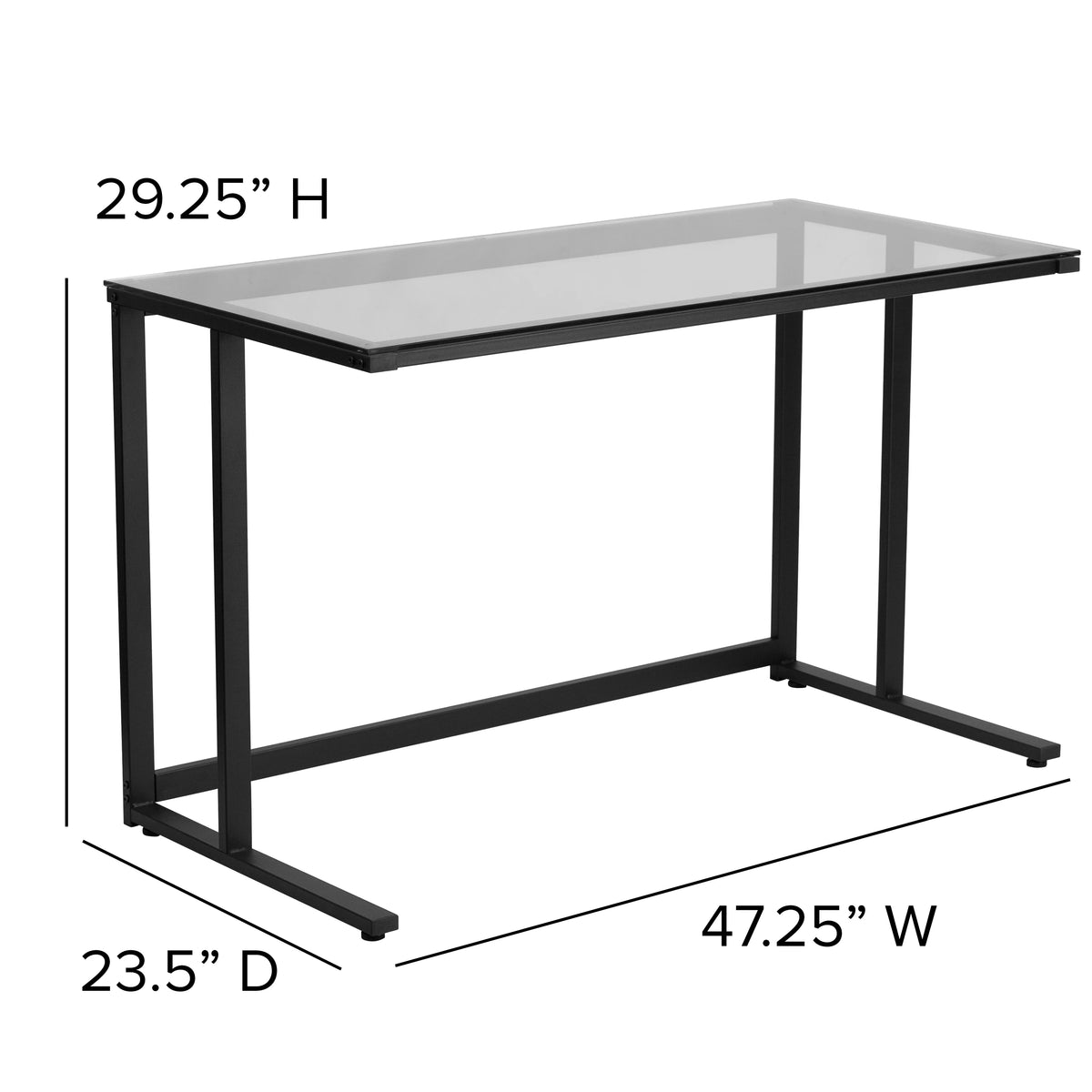 Glass Desk with Black Pedestal Metal Frame Z71214