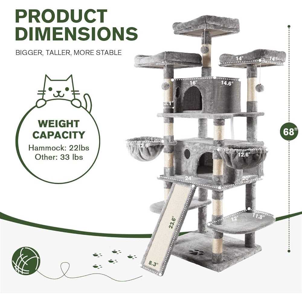 68 Inches Multi-Level Cat Tree with Cat Condo Plush Perches Sisal Scratching D5298