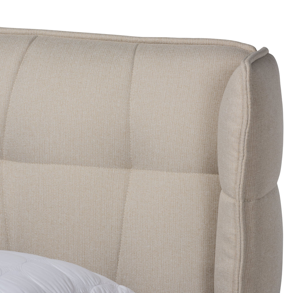 Light Beige Fabric Upholstered Walnut Brown Wood King Size Platform Wingback Bed B975