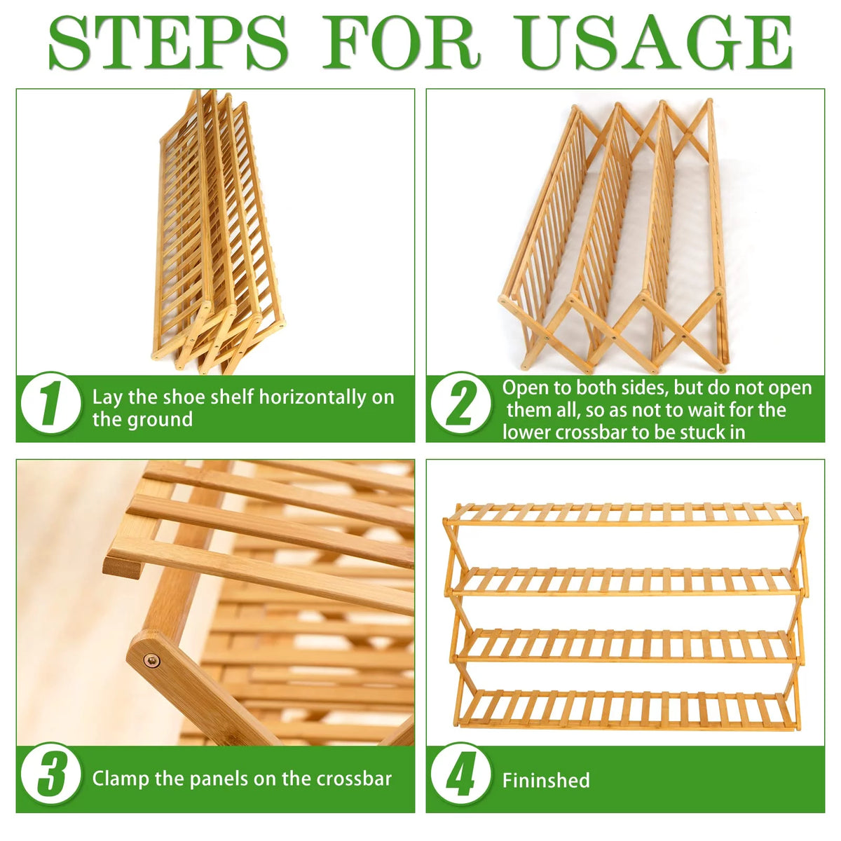 Bamboo 4-Tier Folding Shoe Rack E626