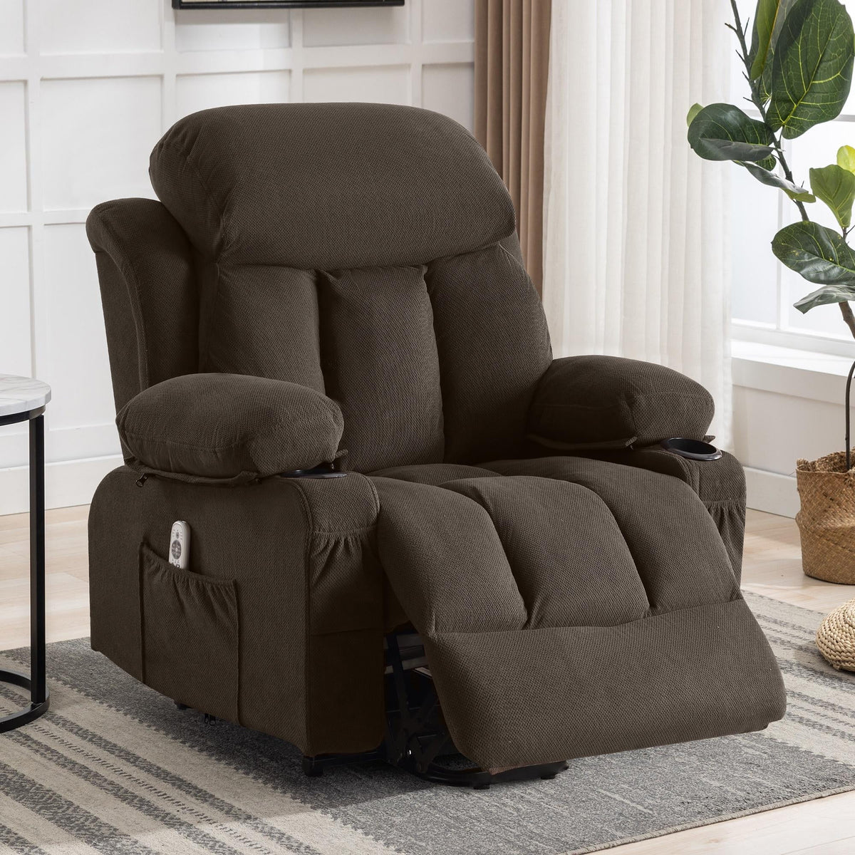 Brown PU Leather Power Lift Recliner Chair with Massage and Heating O355