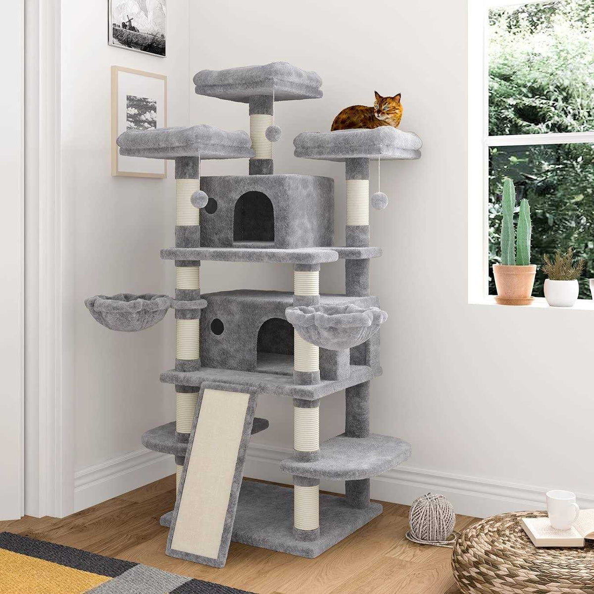 68 Inches Multi-Level Cat Tree with Cat Condo Plush Perches Sisal Scratching D5298