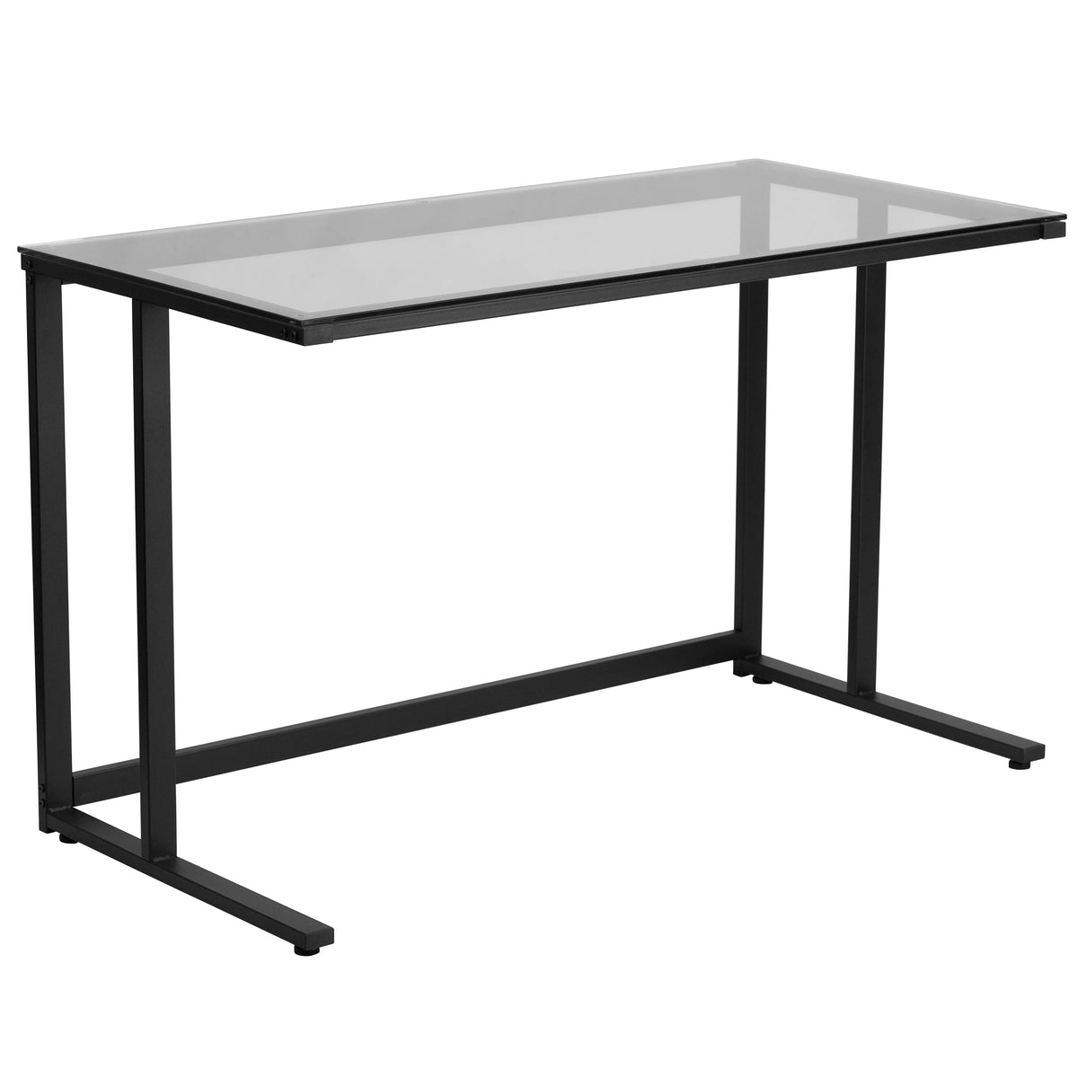 Glass Desk with Black Pedestal Metal Frame Z71214