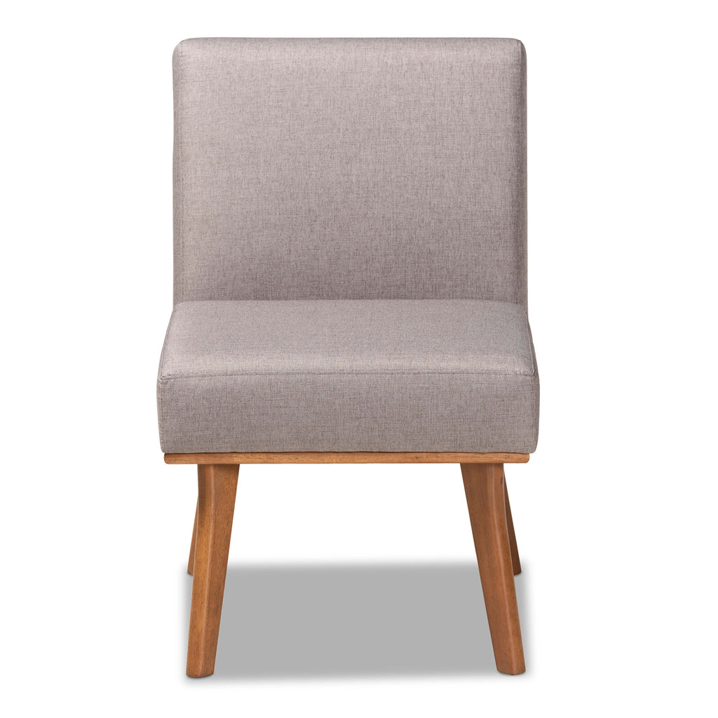 Grey Fabric Upholstered Walnut Brown Wood Dining Chair J862