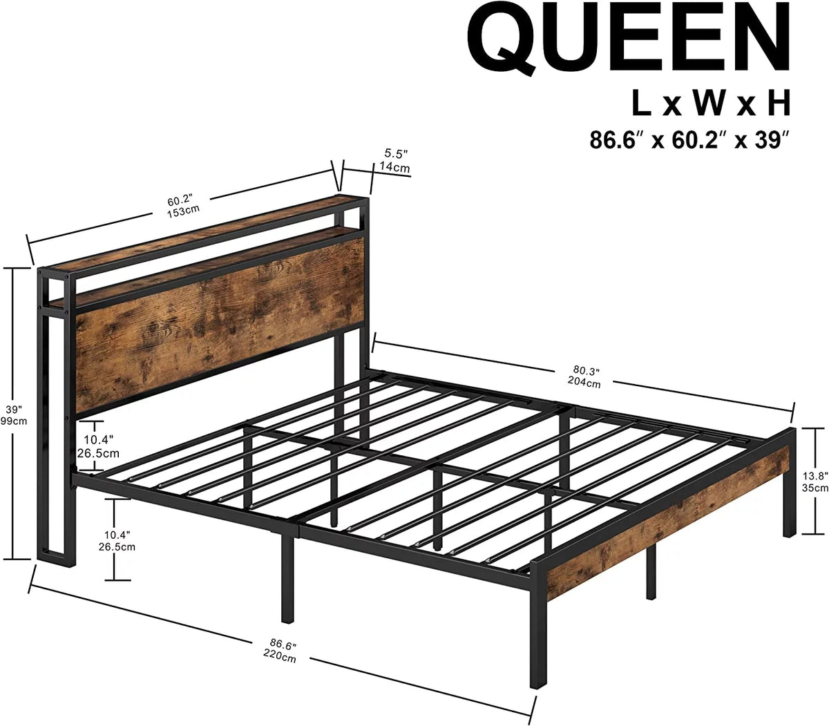Queen Bed Frame with Industrial Headboard P9411