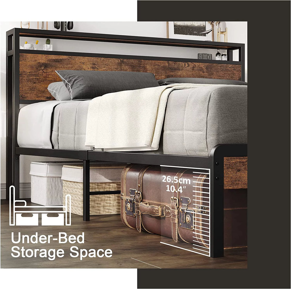 Queen Bed Frame with Industrial Headboard P9411