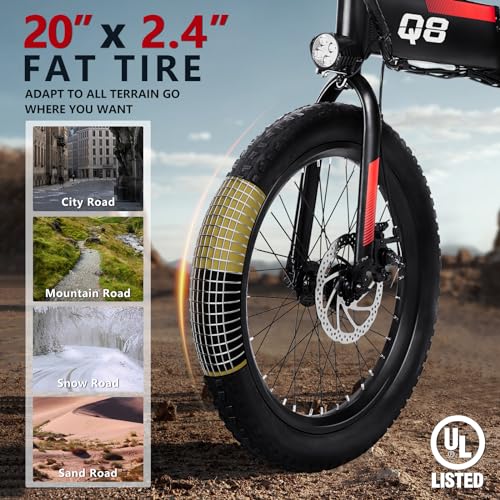 Folding Electric Bike with 576WH Removable Battery, 500W Motor, 20MPH Q89442