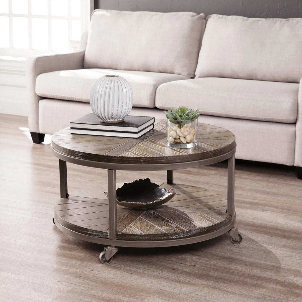 Round Industrial Mobile Coffee Table J18961