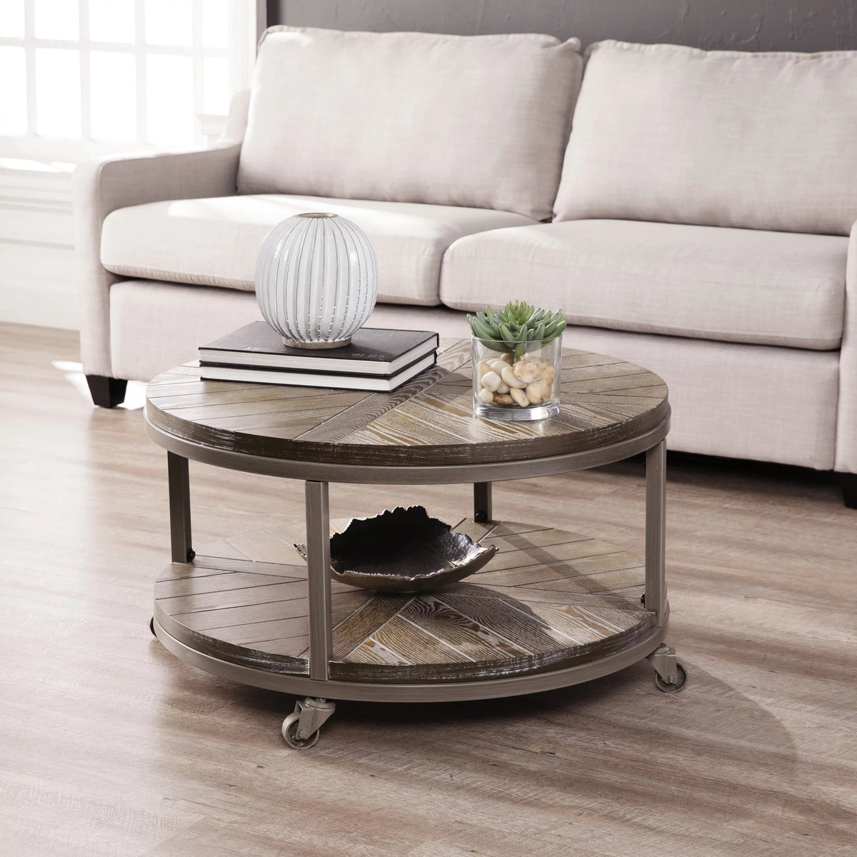 Round Industrial Mobile Coffee Table J18961