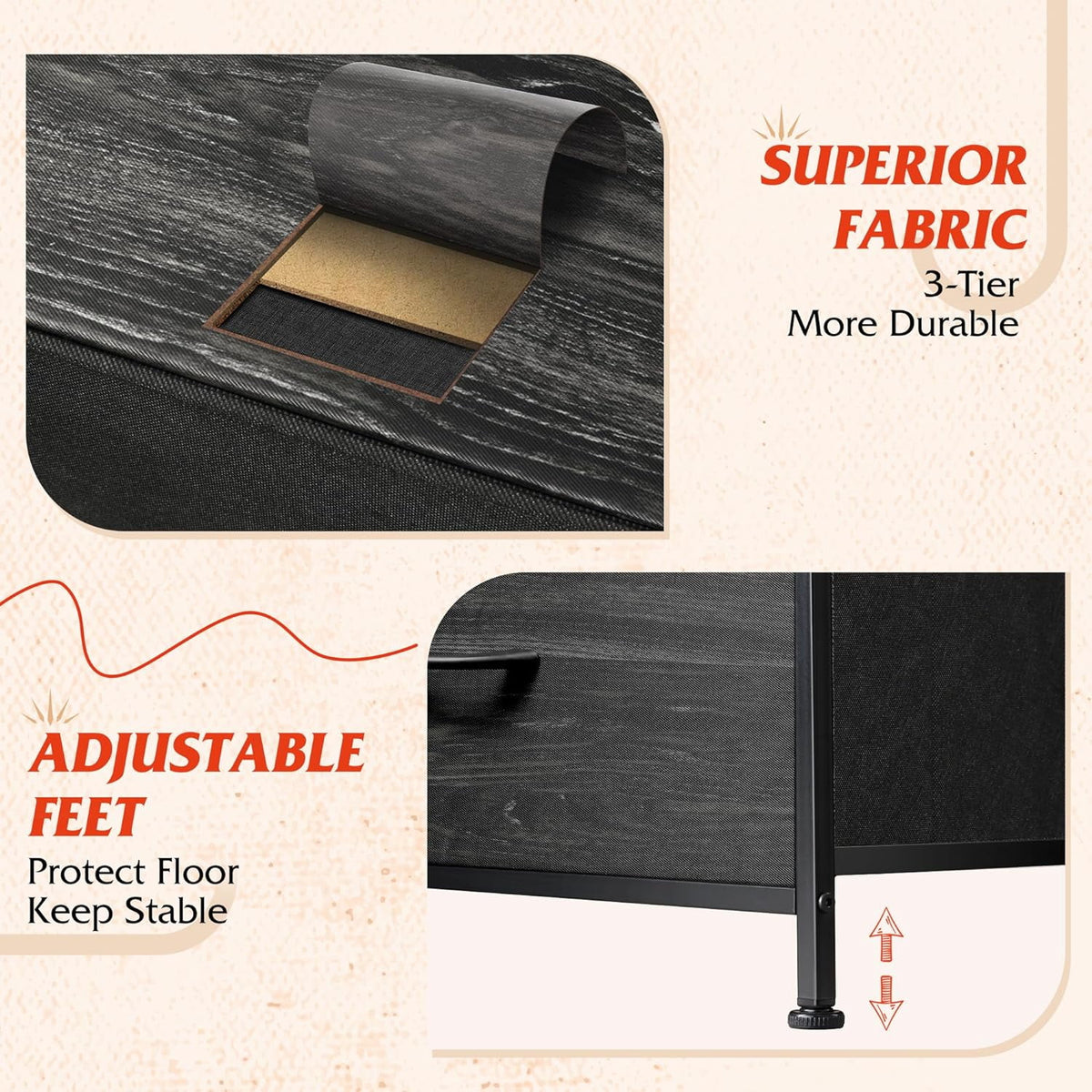 Fabric Dresser with 10 Deep Drawers S48136