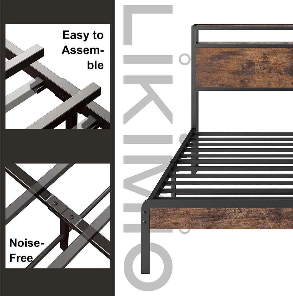 Queen Bed Frame with Industrial Headboard P9411