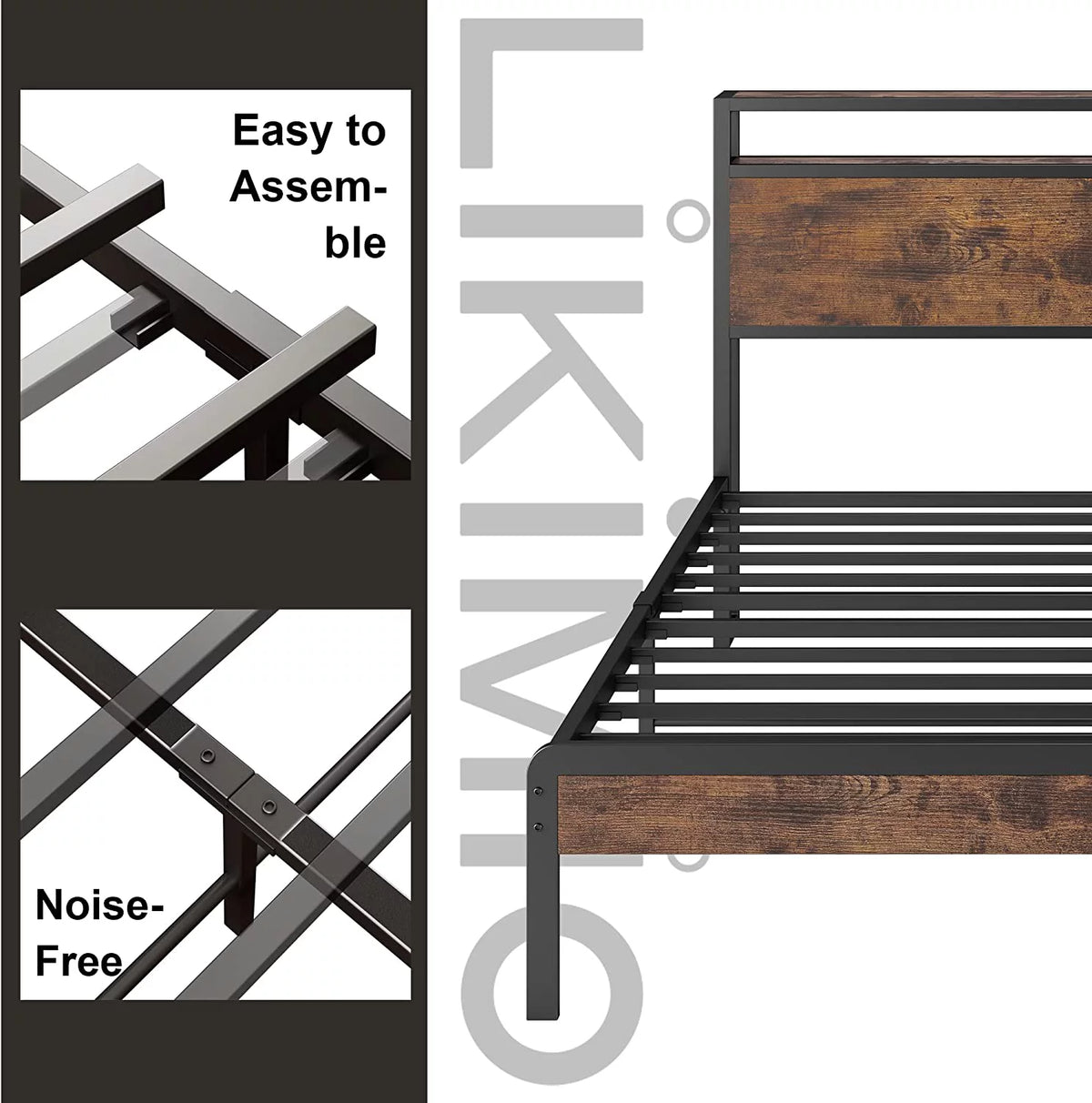 Queen Bed Frame with Industrial Headboard P9411