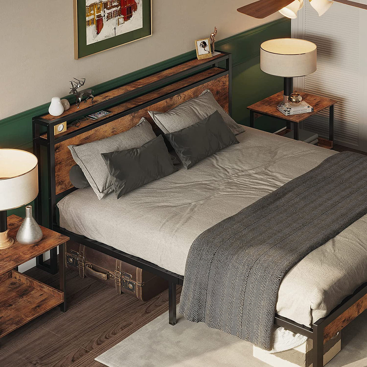 Queen Bed Frame with Industrial Headboard P9411
