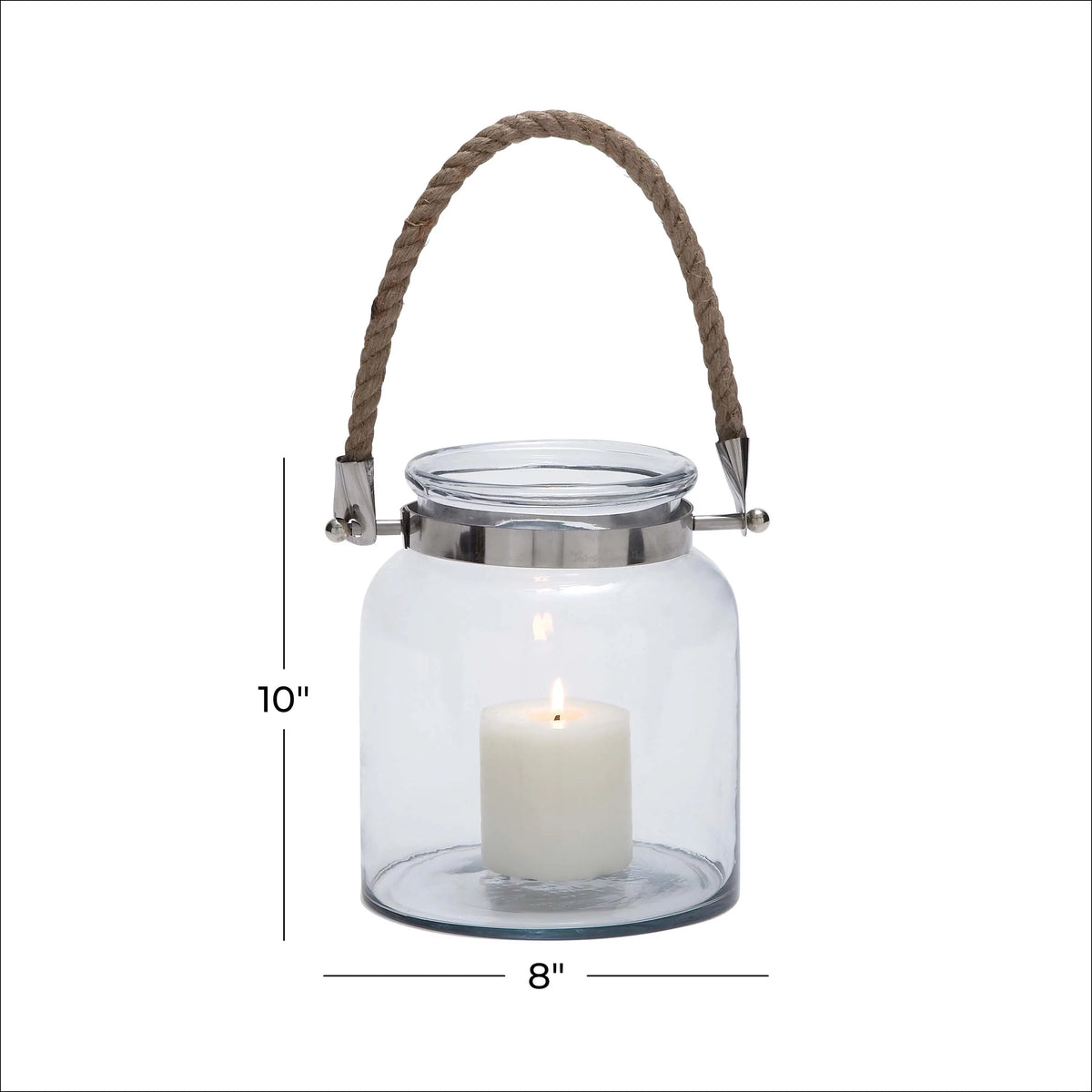 Clear Glass Handmade Decorative Candle Lantern with Rope Handle K1518