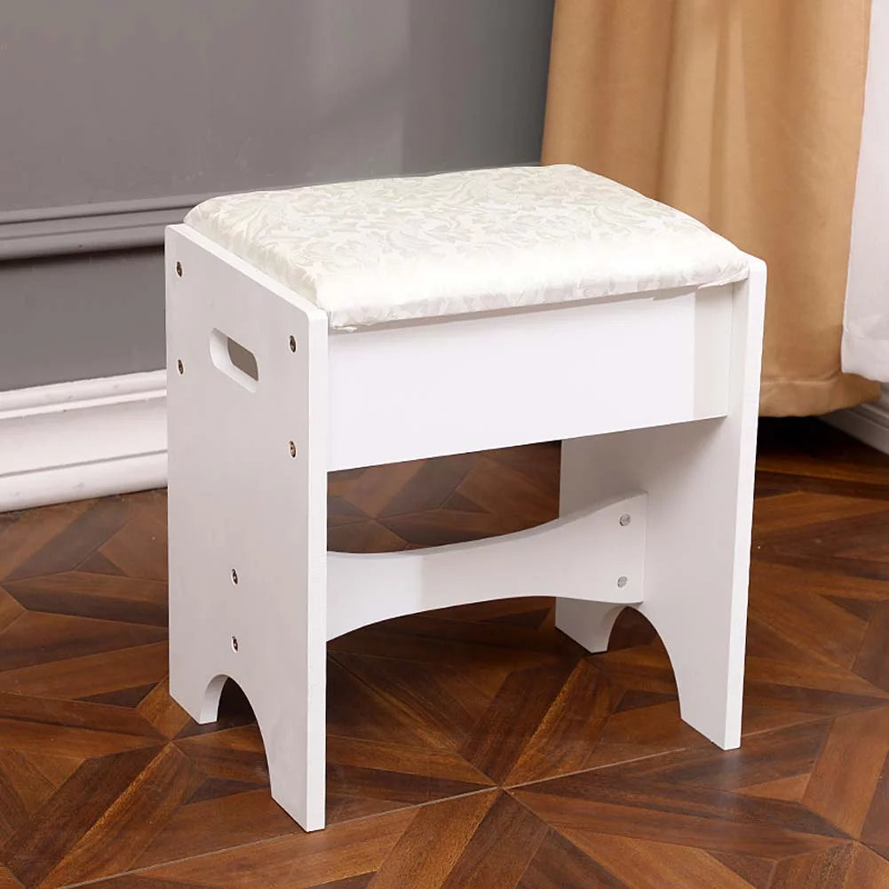 White Vanity Table Set with Mirror, 2 Drawers and Stool A750529