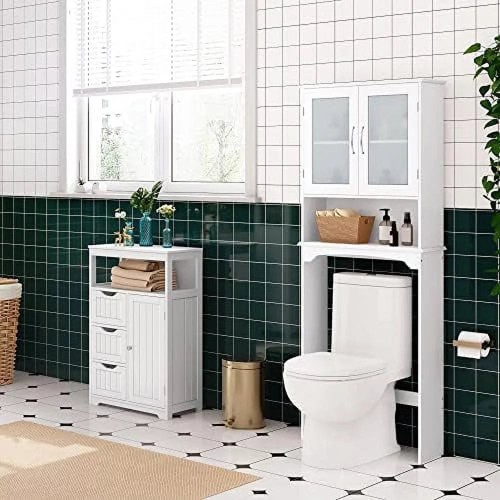 Over The Toilet Tempered Glass Cabinet with Toilet Rack T180356