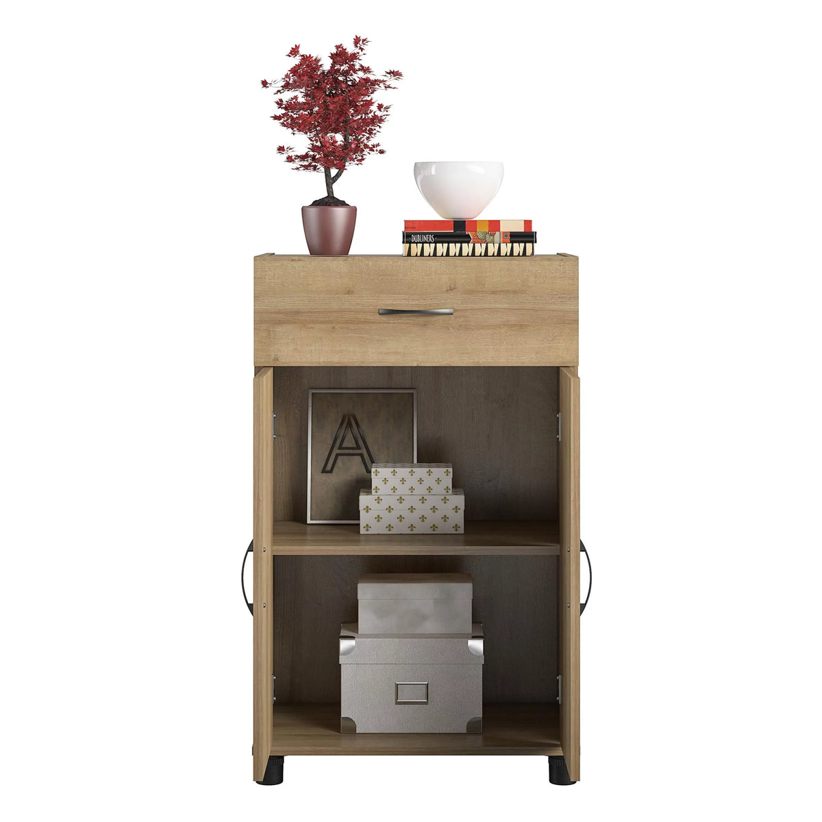 24" 1 Drawer 2 Door Storage Cabinet with Adjustable Shelf S285