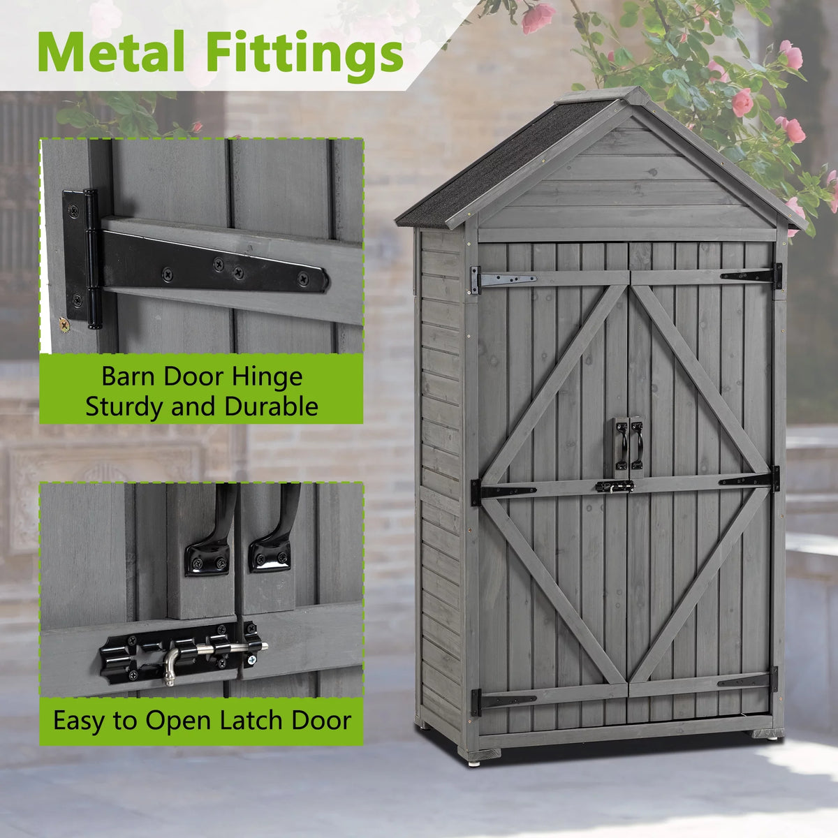 Outdoor Wood Storage Cabinet with Shelves and Latch Q38016