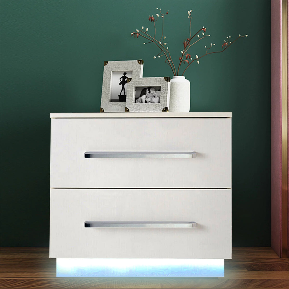 White High Gloss Nightstand with LED Light 2 Drawers Z825428