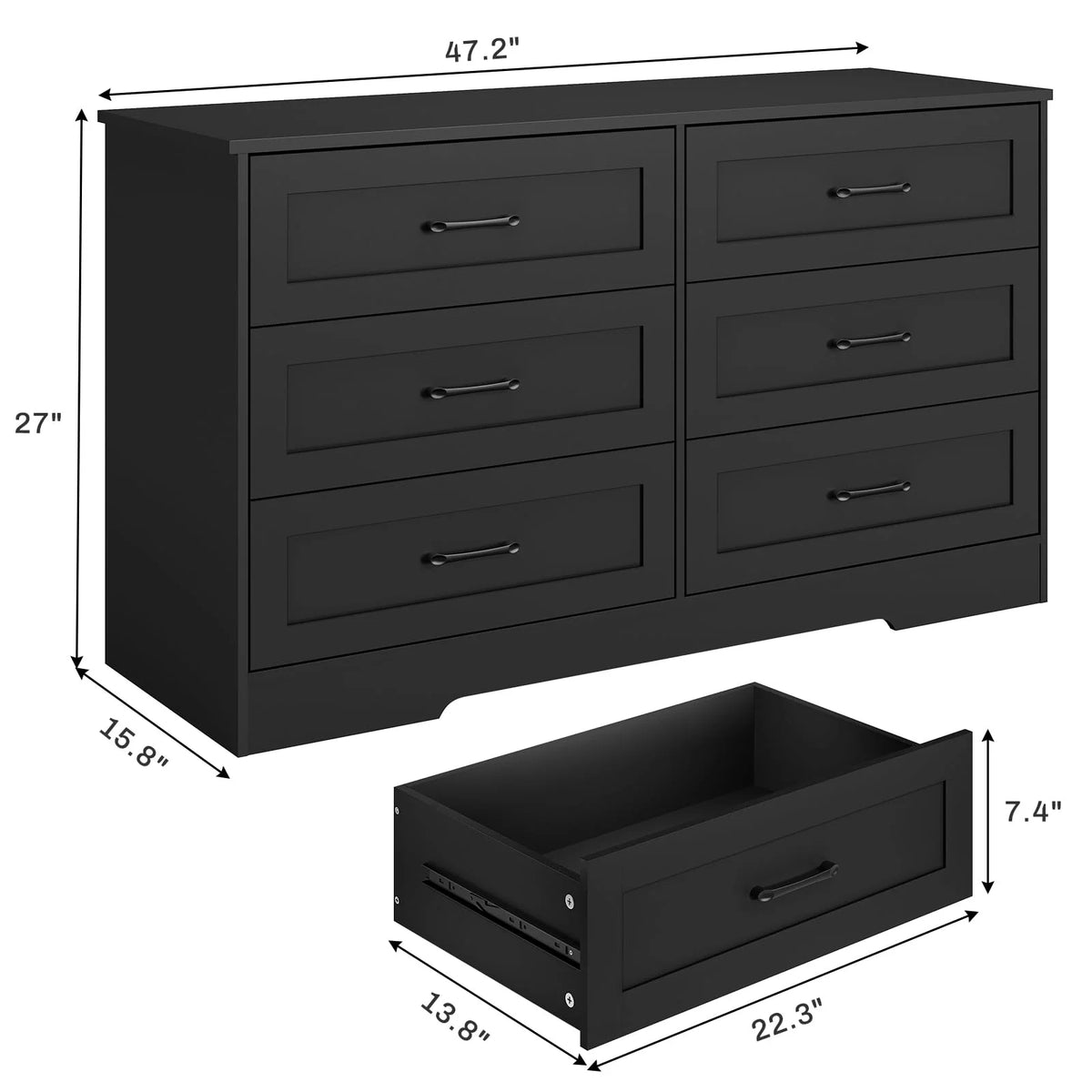 Black 6 Drawer Wood Dresser S489484