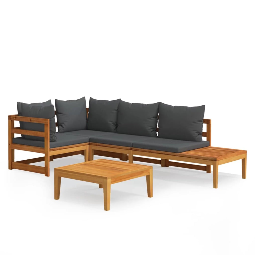 4 Piece Dark Gray Cushioned Acacia Wood Patio Lounge Set Q30486