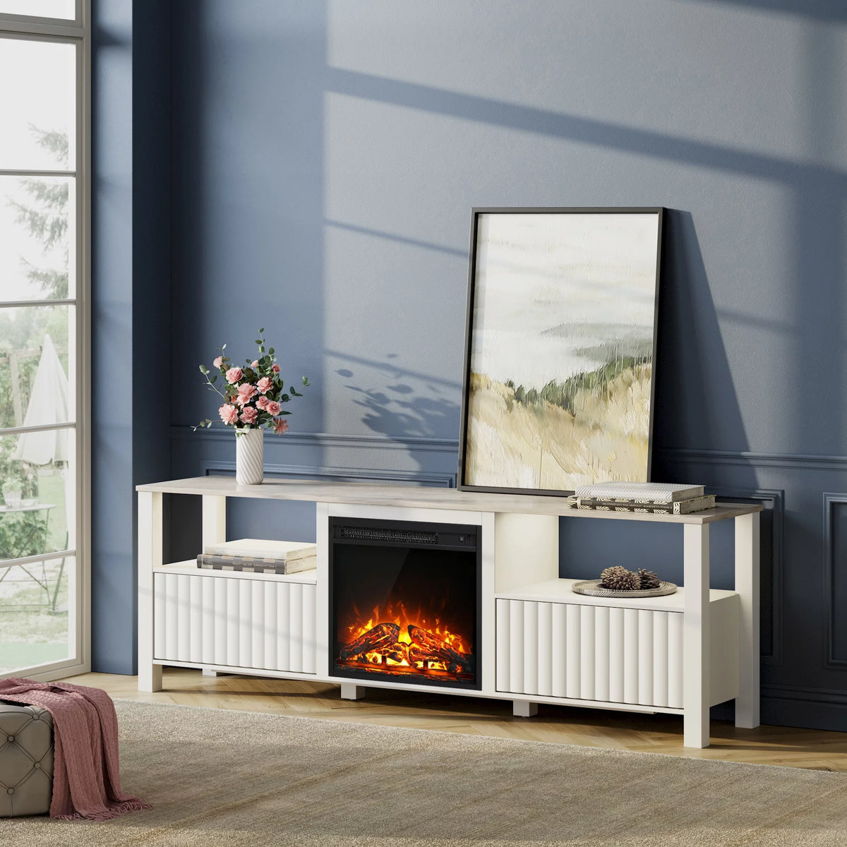 White Electric Fireplace TV Stand up to 80 Inch P5410