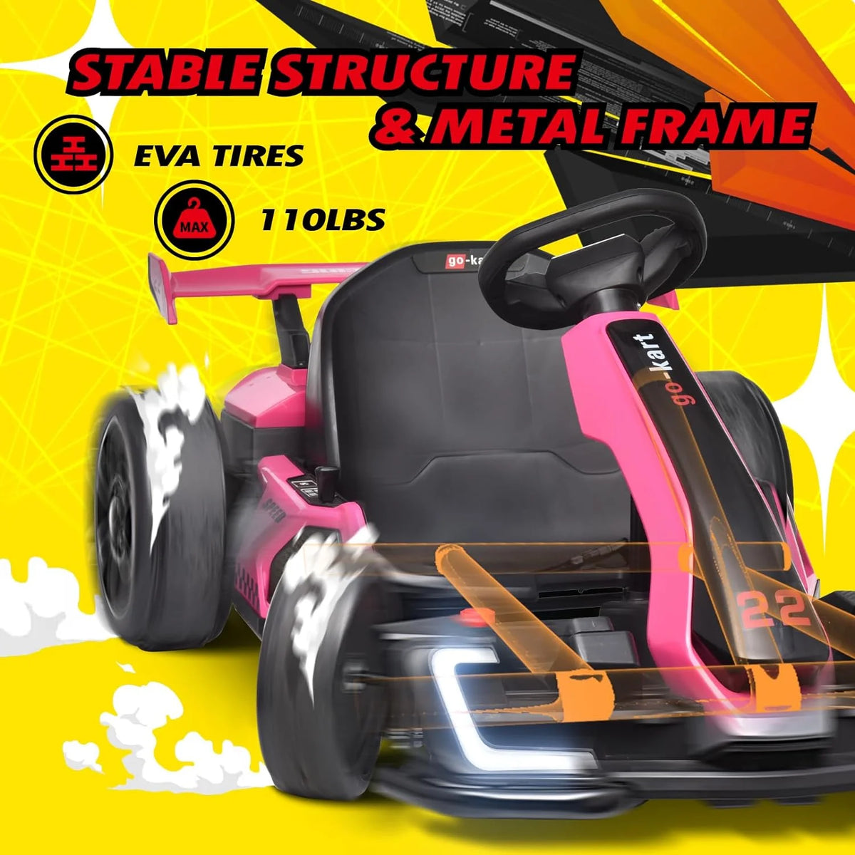 24 V 300W Electric Pedal Go Kart with Drift Mode, Pink A9815