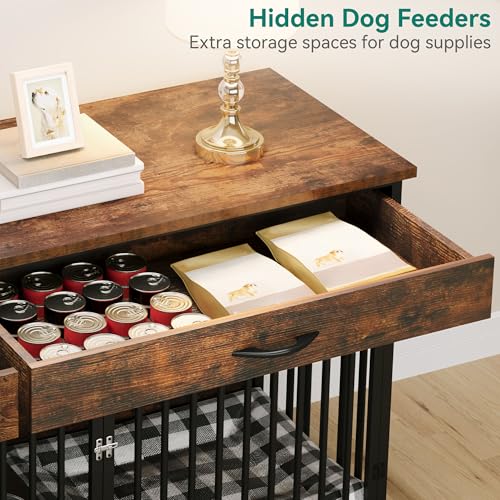 Brown Wooden Double Dog Crate TV Stand with Storage P9005