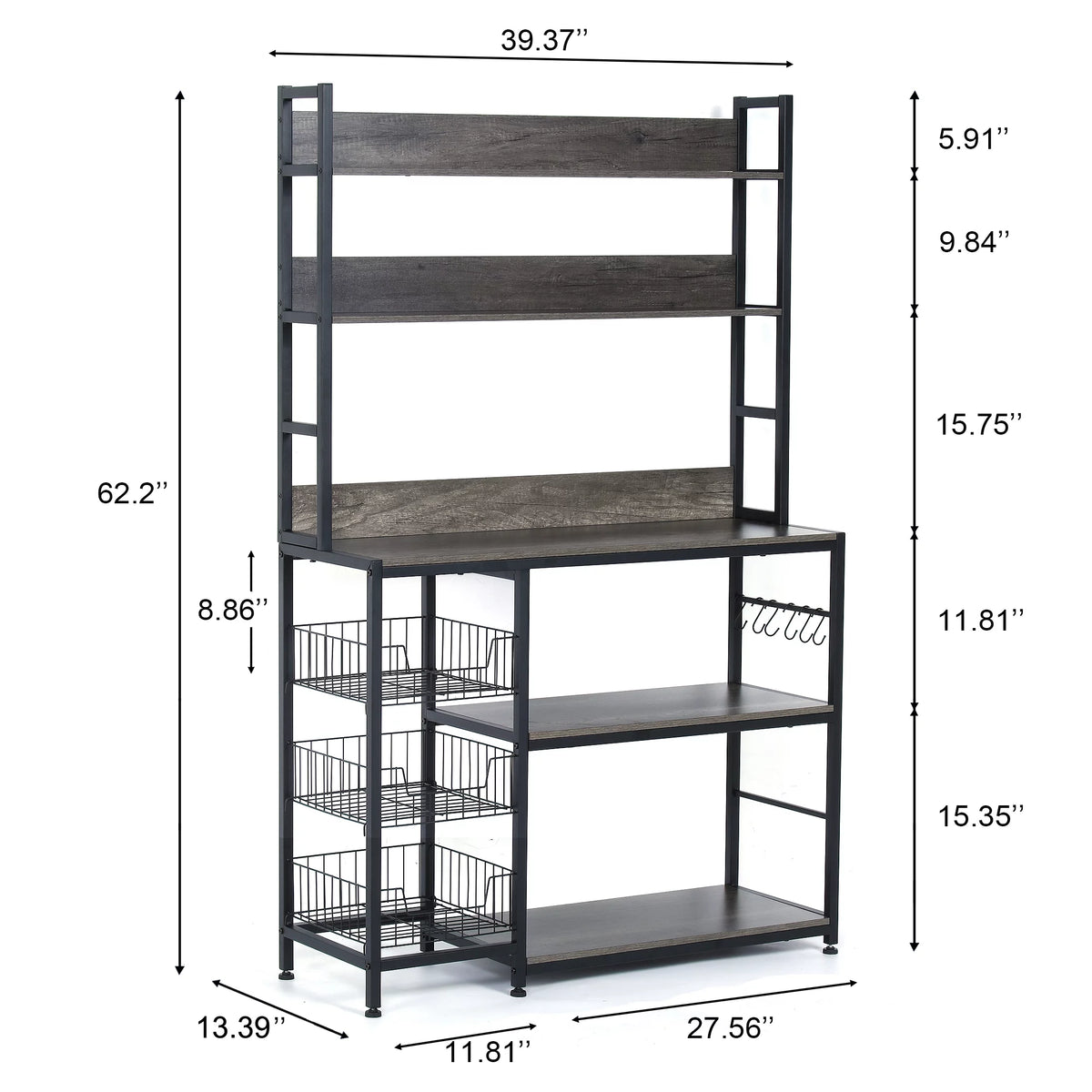 5-Tier Kitchen Bakers Rack with Baskets K228