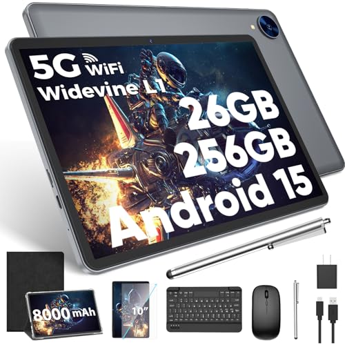 Android 15 Tablet with Keyboard, 26GB RAM, 256GB ROM, 10.1 inch Octa-Core, 8000mAh Battery, Green V66636