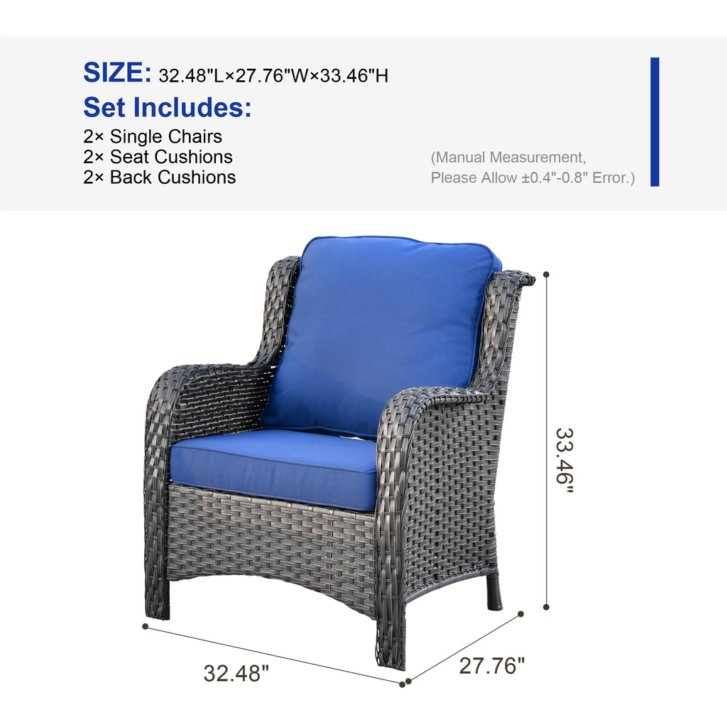 2 Pieces Wicker PE Rattan Patio Chairs with Fabric Cushions N901