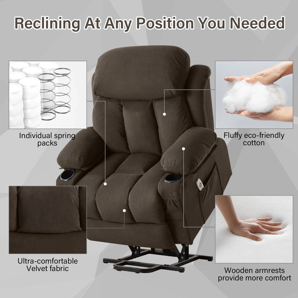 Brown PU Leather Power Lift Recliner Chair with Massage and Heating O355