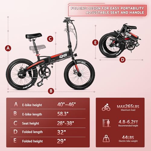 Folding Electric Bike with 576WH Removable Battery, 500W Motor, 20MPH Q89442