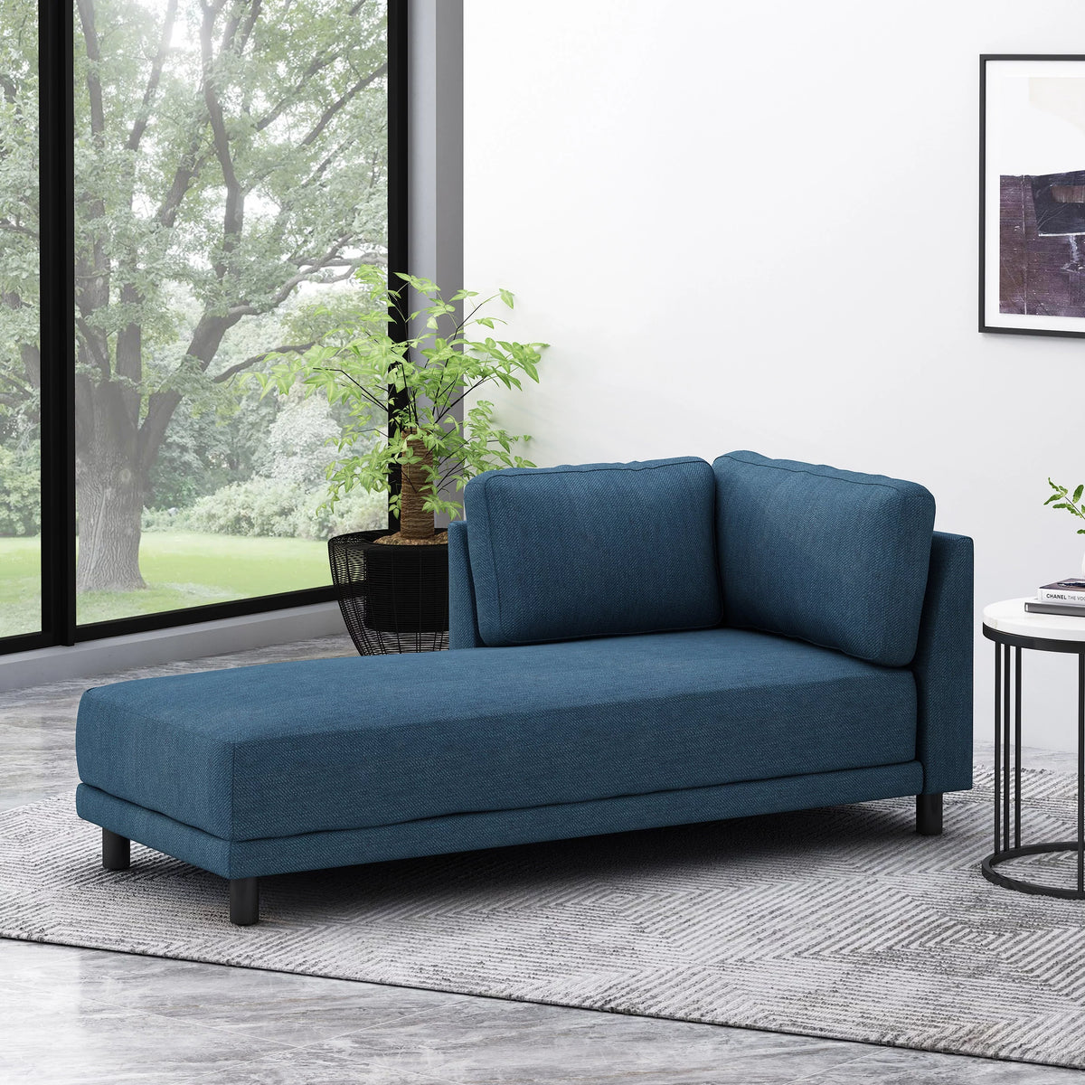 Navy Blue + Black Fabric Chaise Lounge S232903
