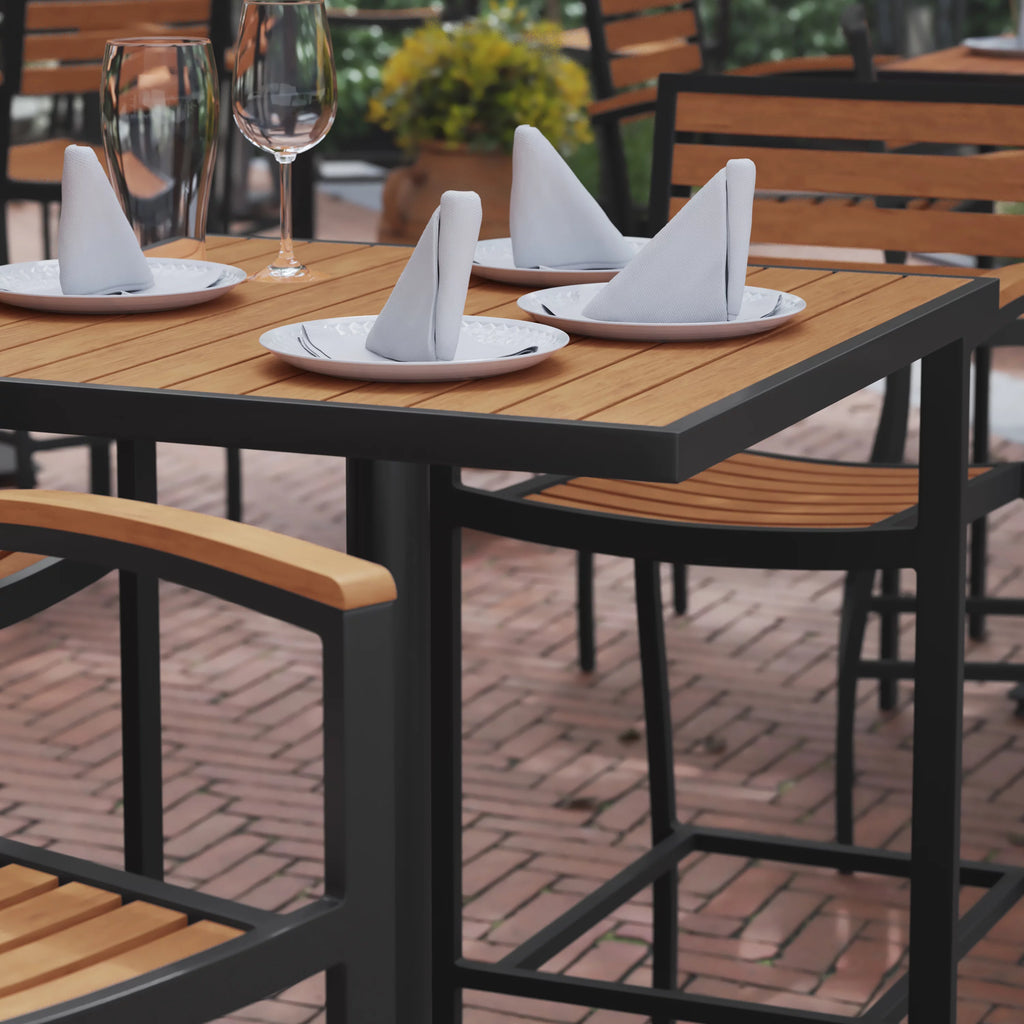32" Square Outdoor Bar Height Table with Faux Teak Slats B4847