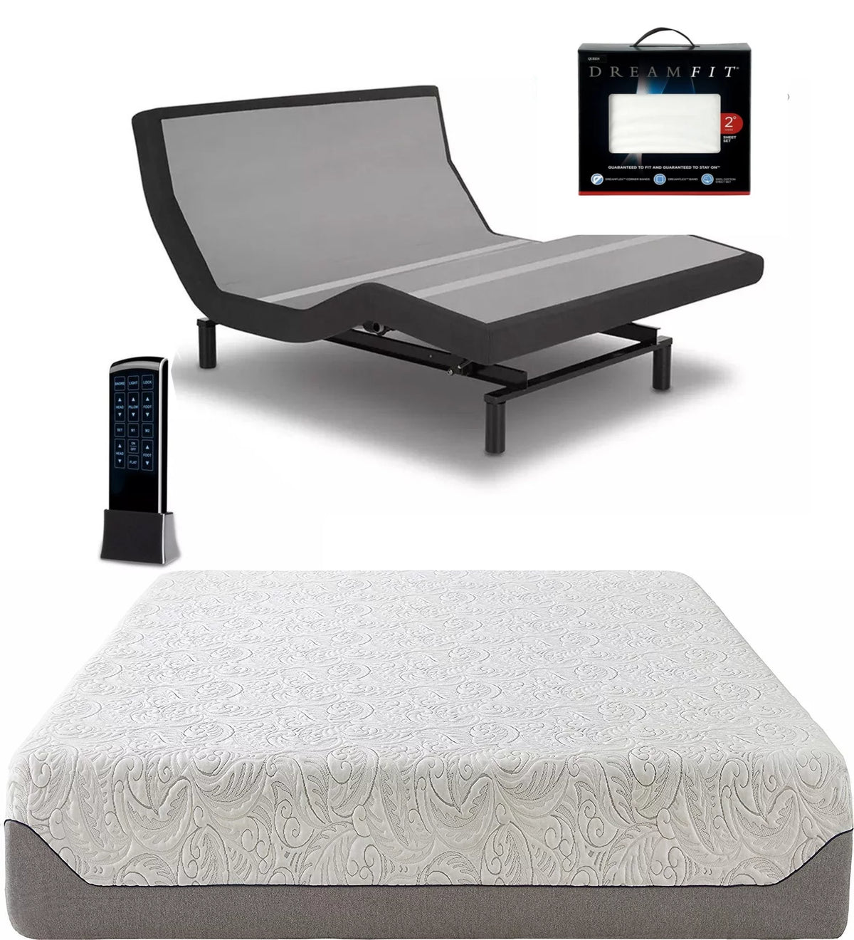 Queen Adjustable Bed with Gel Memory Foam Mattress and Sheets B514029