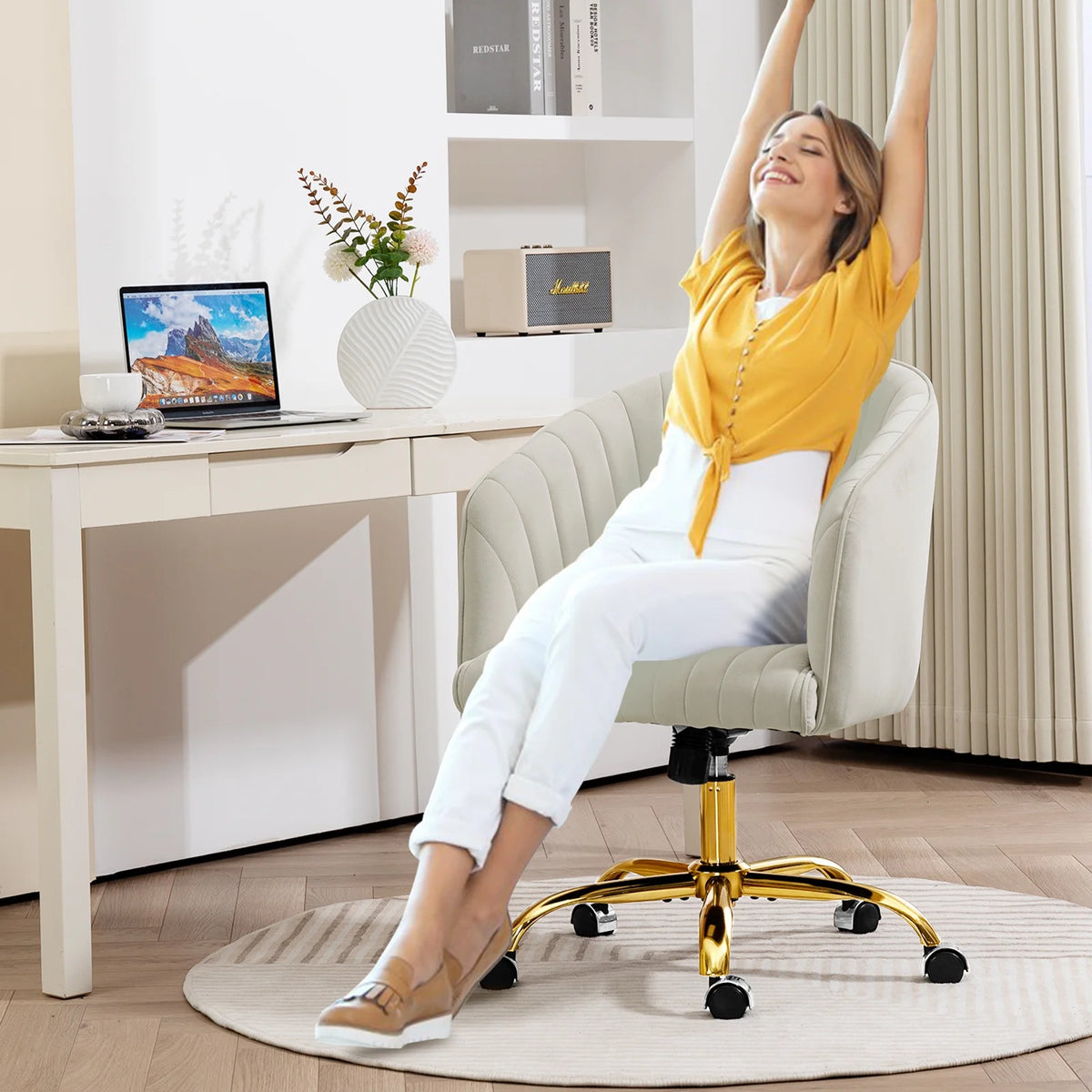 Velvet Swivel Office Chair with Wheels H717383